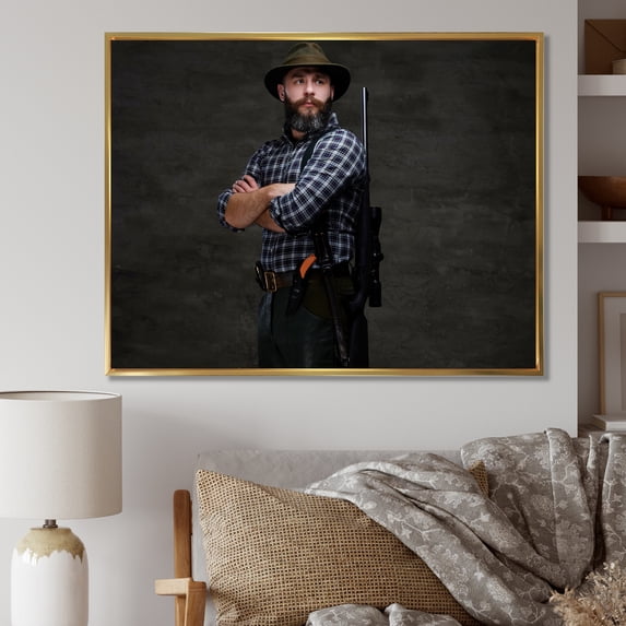 Designart "Photography Portrait Of A Hunter" Hunting & Fishing Floater Framed Wall Decor