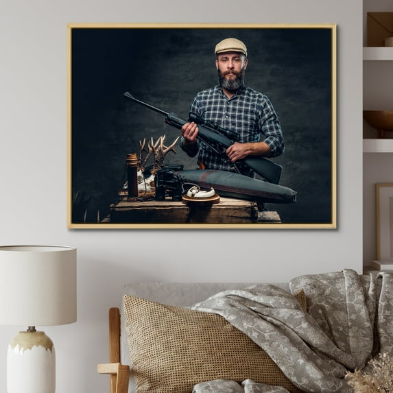 Designart "Photography Portrait Of A Hunter I" Hunting & Fishing Floater Framed Wall Art Living Room