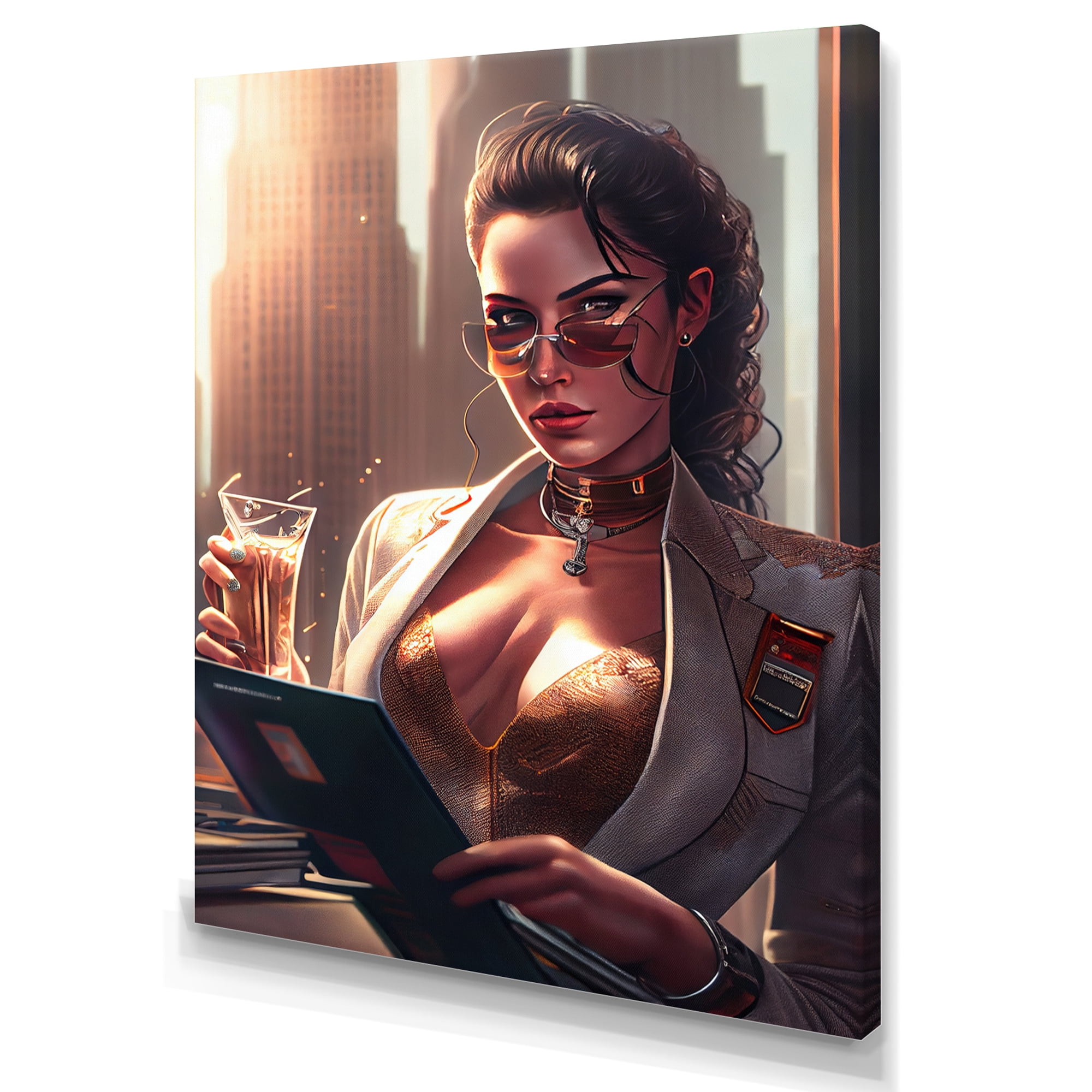Designart Photorealistic Of Woman Gabling In Office II Canvas Wall Art