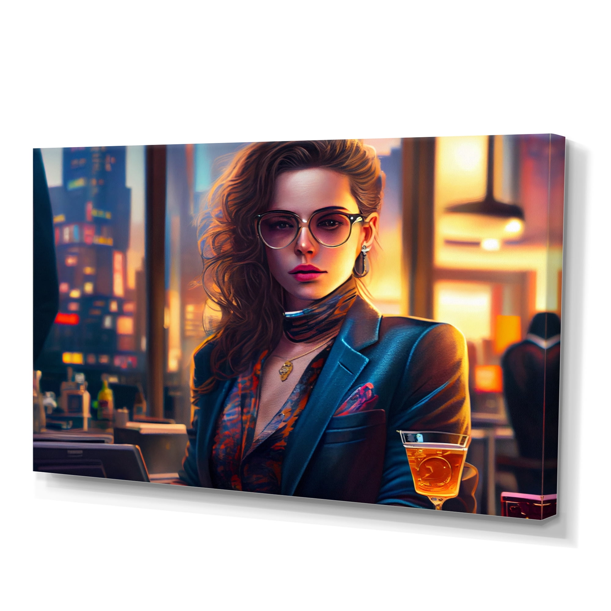 Designart Photorealistic Of Woman Sitting At Bar Canvas Wall Art