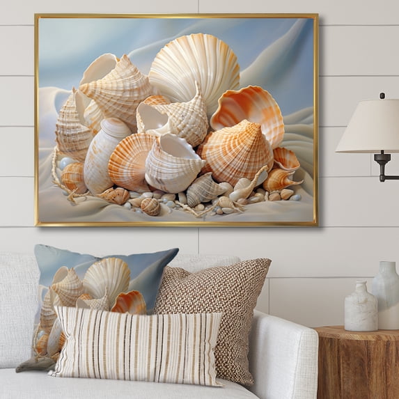 Designart "Photorealistic Seashells composition" Animals Floater Framed Wall Art Print