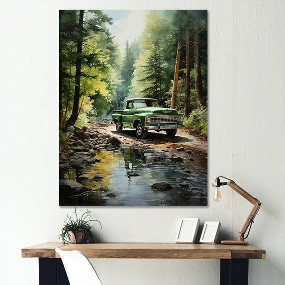 Designart "Pickup Truck Forest I" Pickup Truck Canvas Print