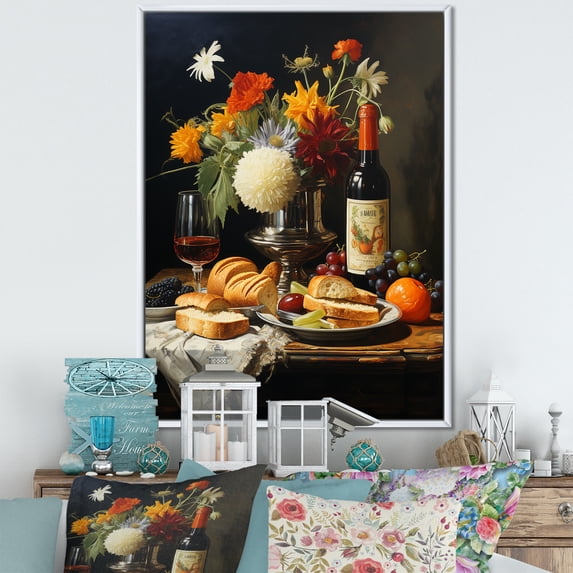Designart "Picnic At Nature'S Dining Table" Meals & Picnics Floater Framed Canvas Wall Art