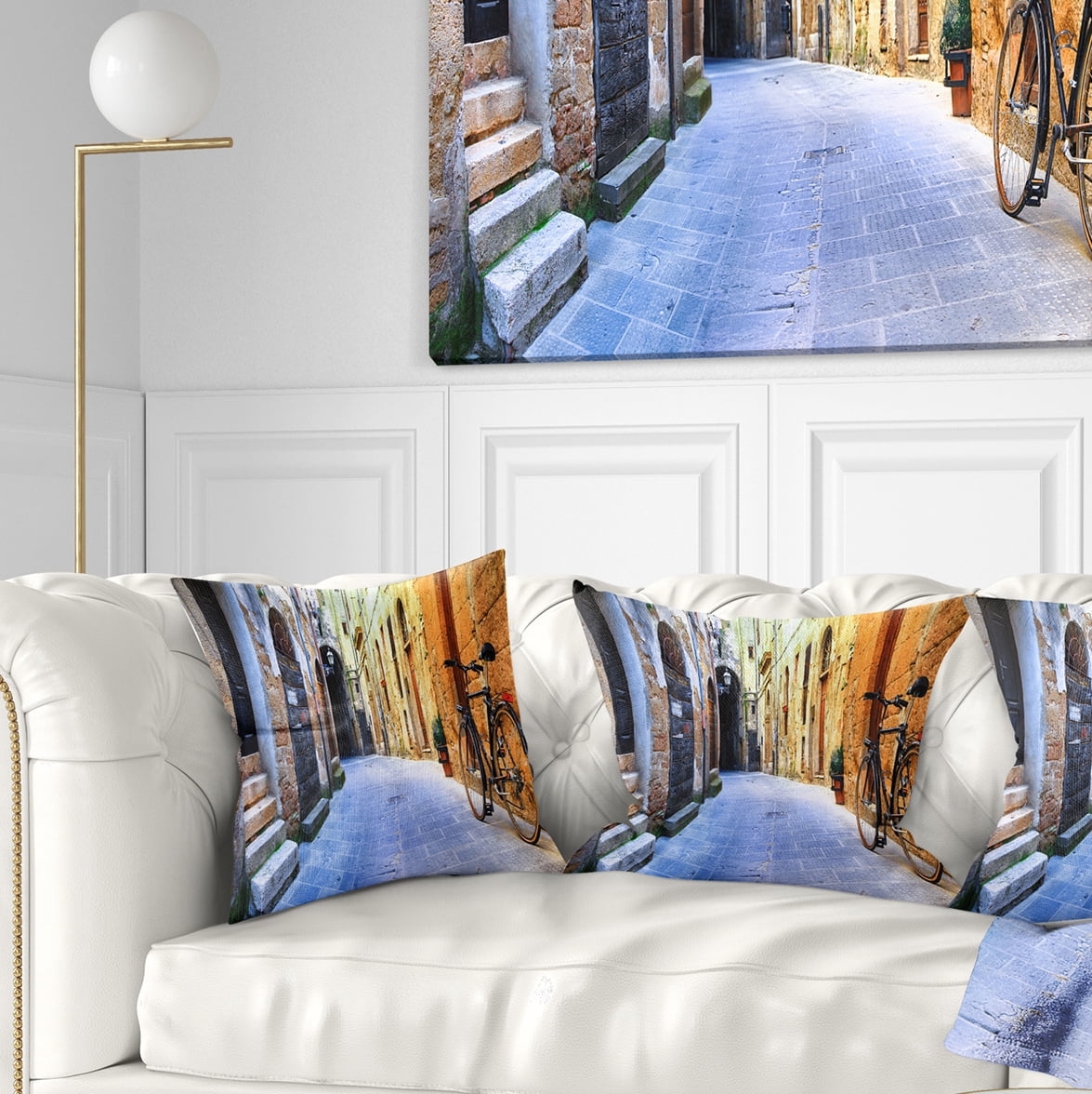 Designart Pictorial Street of Old Italy - Cityscape Throw Pillow - 16x16