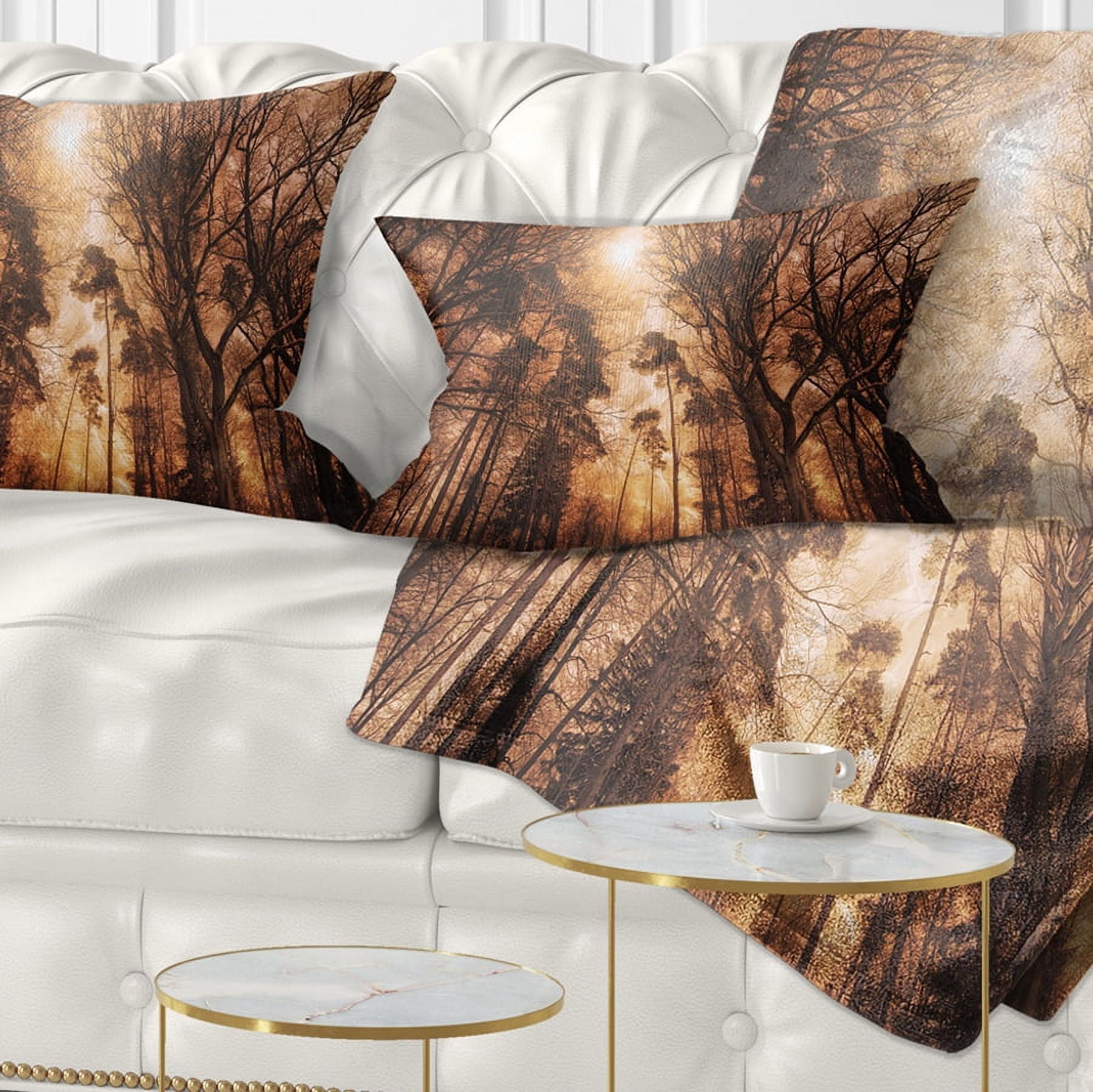 Designart Picturesque Autumn Forest - Landscape Photography Throw Pillow - 12x20