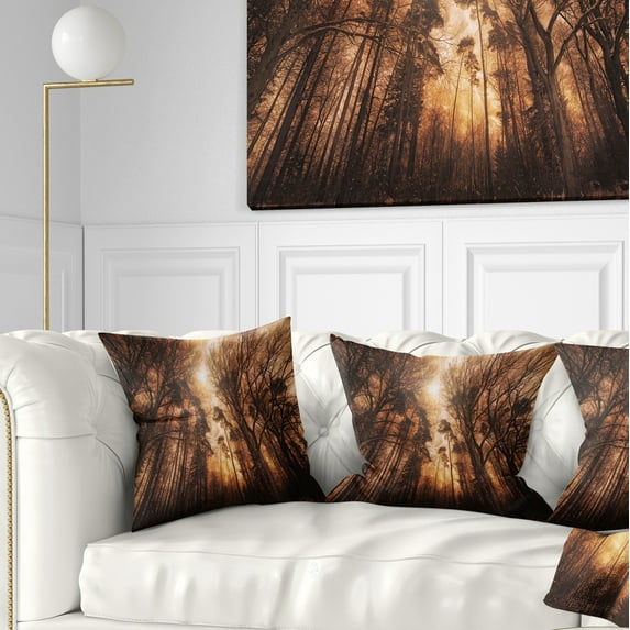 Designart Picturesque Autumn Forest - Landscape Photography Throw Pillow - 18x18