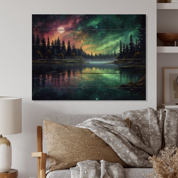Designart "Picturesque Scenery II" Countryside Print on Natural Pine Wood