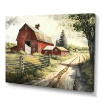 Designart Picturesque Winding Path And Barn II Canvas Wall Art
