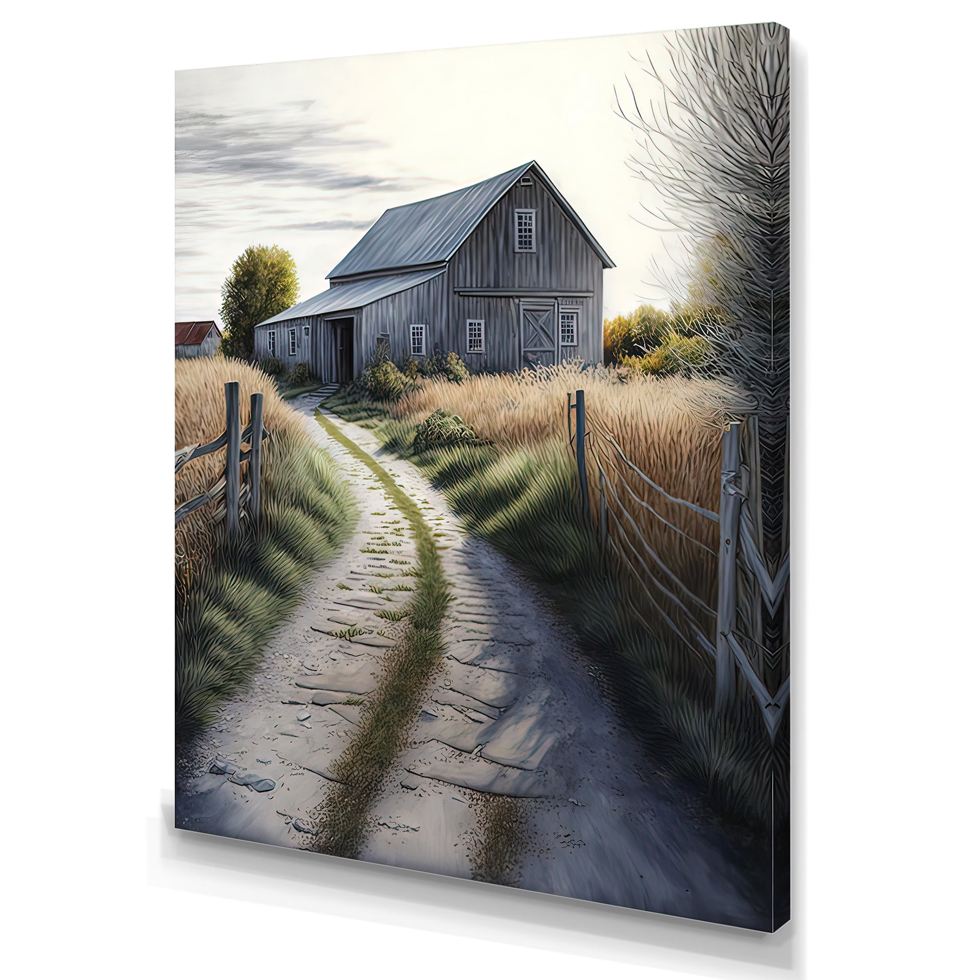 Designart Picturesque Winding Path And Barn IV Canvas Wall Art