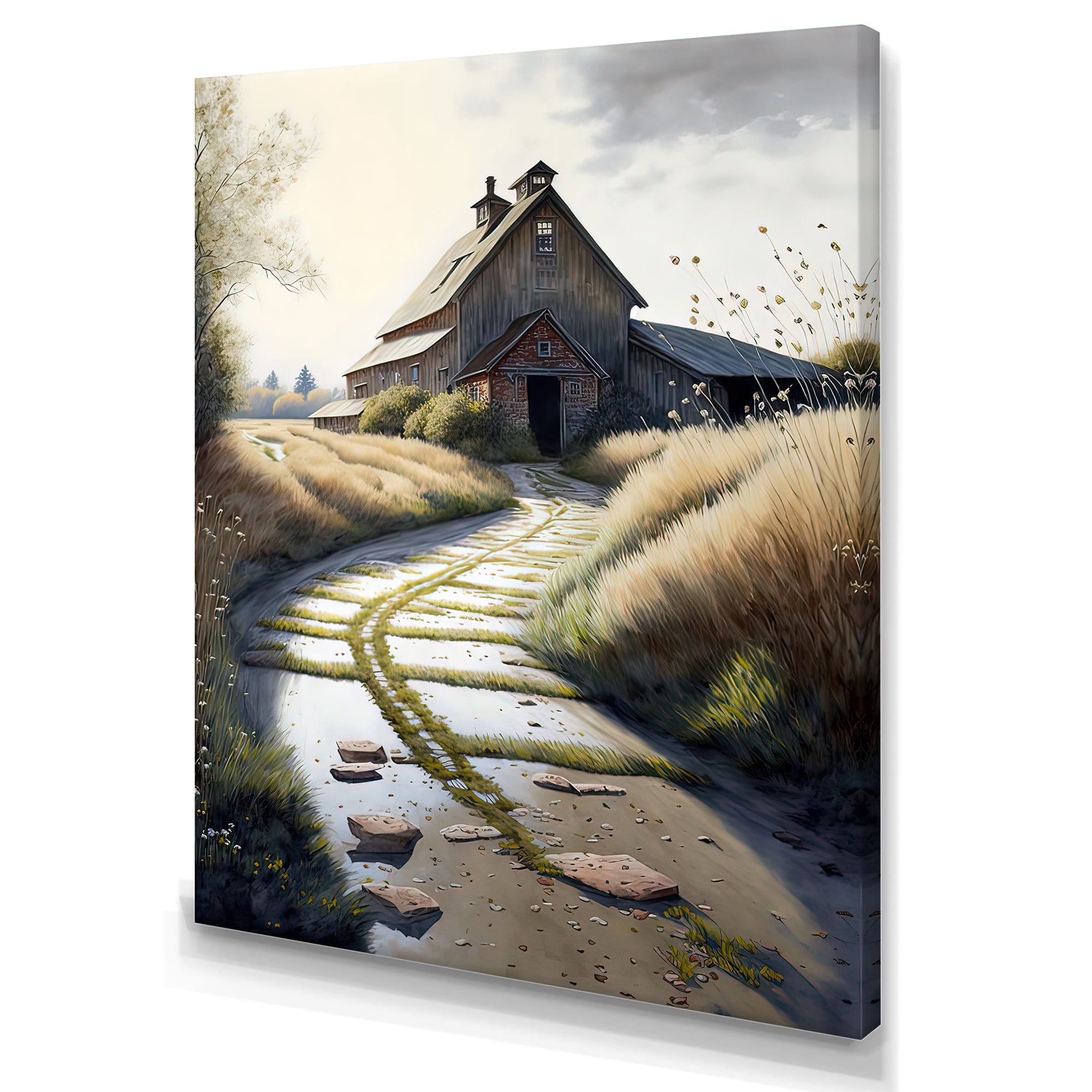Designart Picturesque Winding Path And Barn V Canvas Wall Art