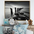 thumbnail image 1 of Designart "Pier Horizon In Monochromatic Black And White V" Port Landscape Floater Framed Wall Art Living Room, 1 of 5