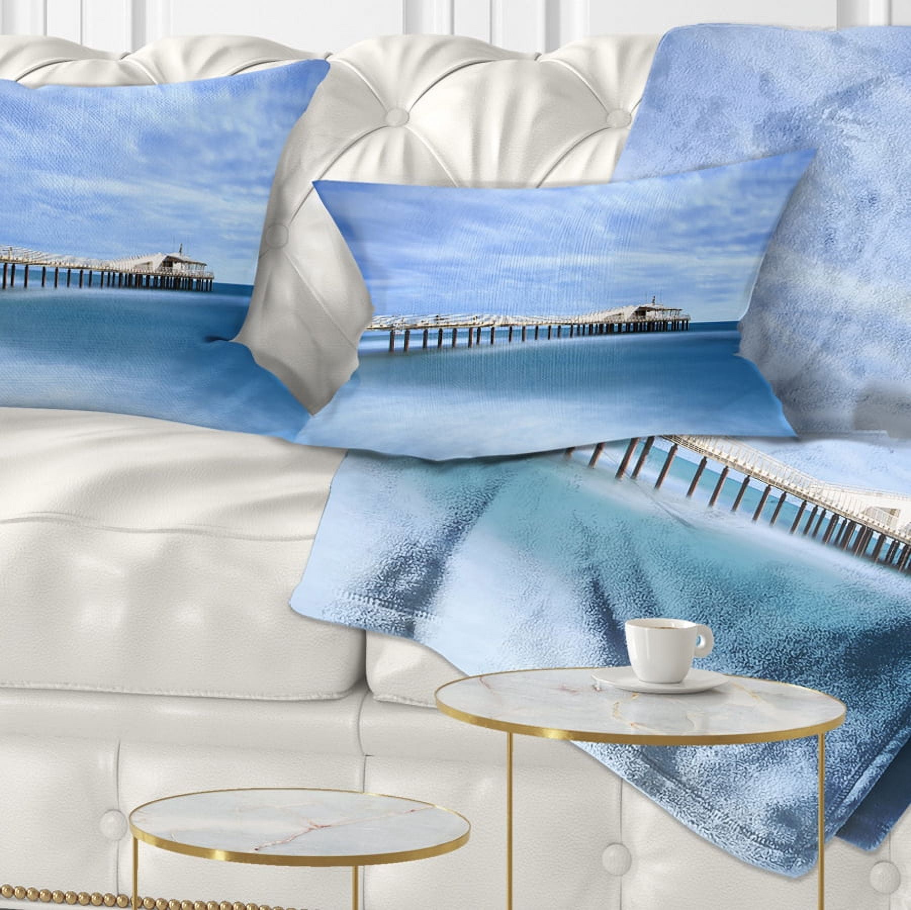 Designart Pier Infinite to Blue Sea - Seascape Throw Pillow - 12x20