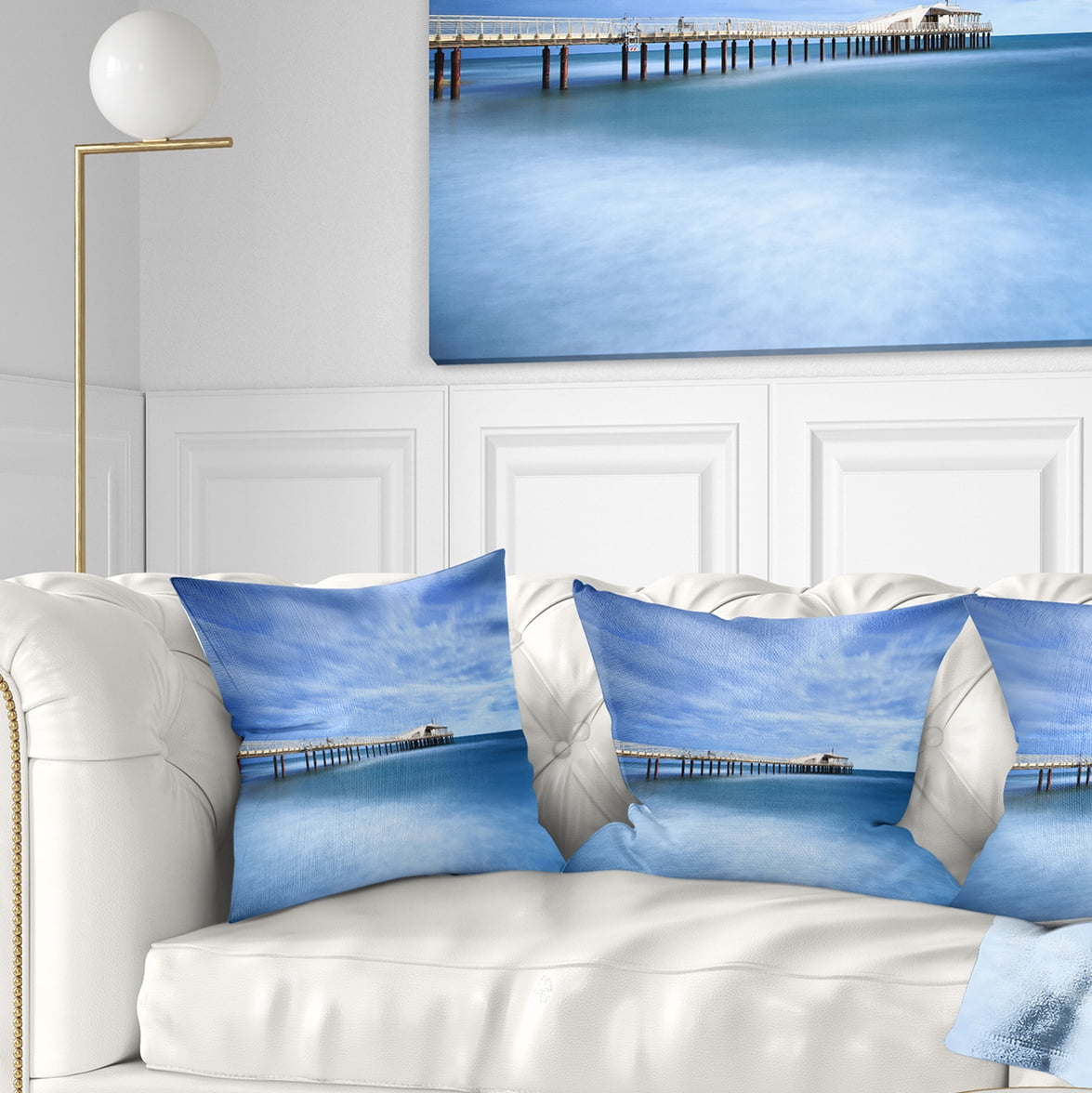 Designart Pier Infinite to Blue Sea - Seascape Throw Pillow - 16x16