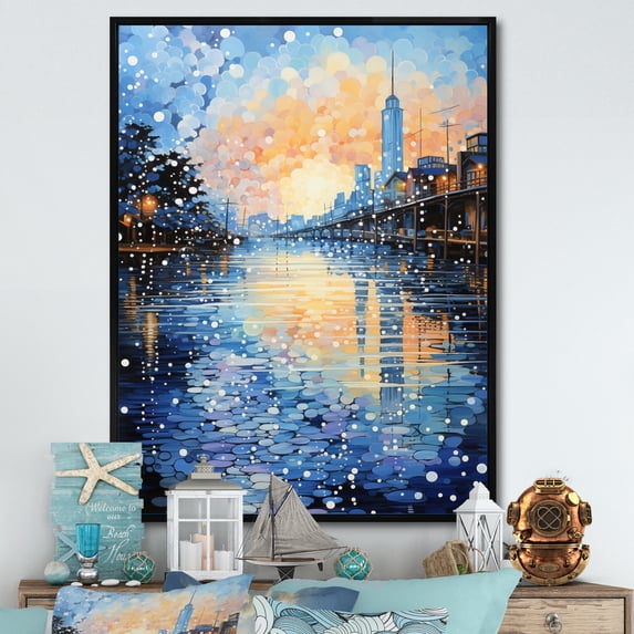 Designart "Pier Reflections Beach Photo III" Landscape & Nature Floater Framed Wall Decor
