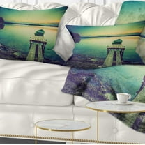 Designart Pier and Boat in Vintage Lake - Boat Throw Pillow - 12x20
