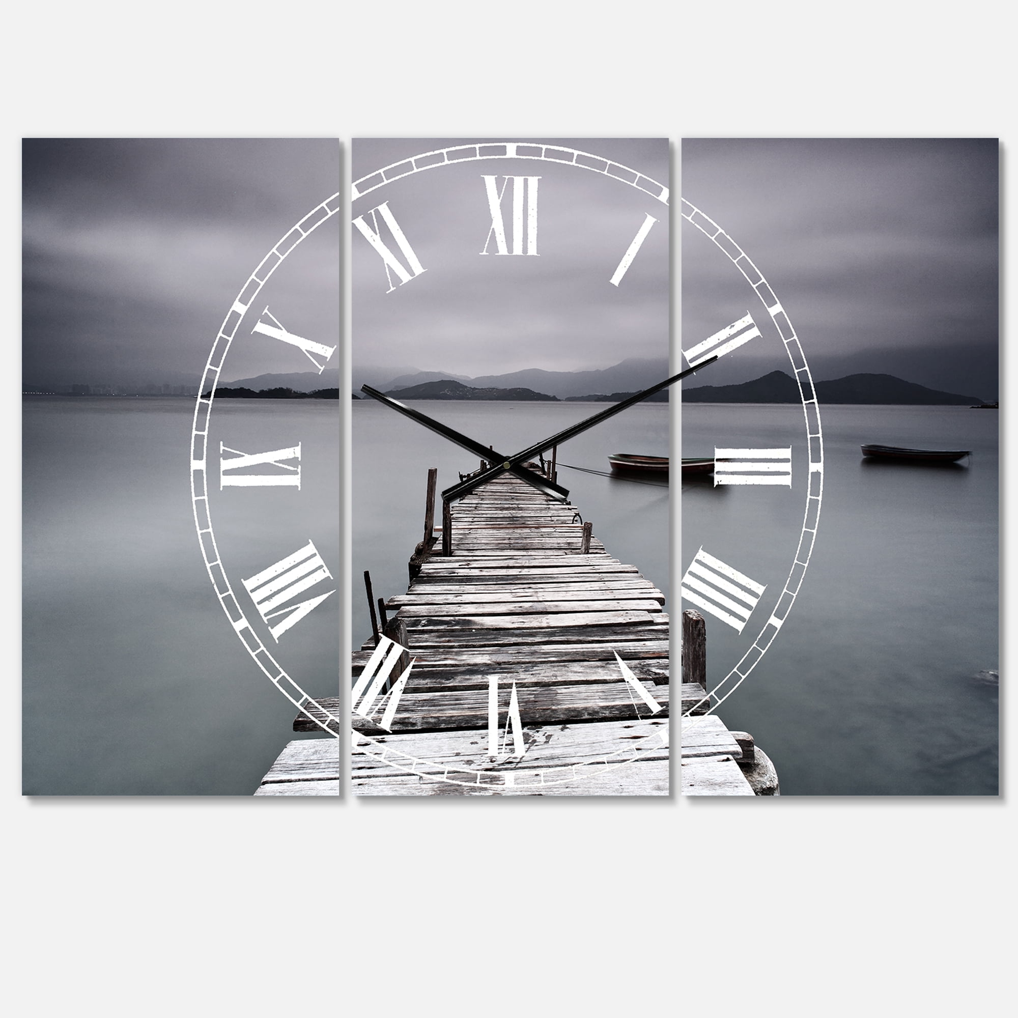 Designart 'Pier and Boats at Seashore' Beach Style wall clock