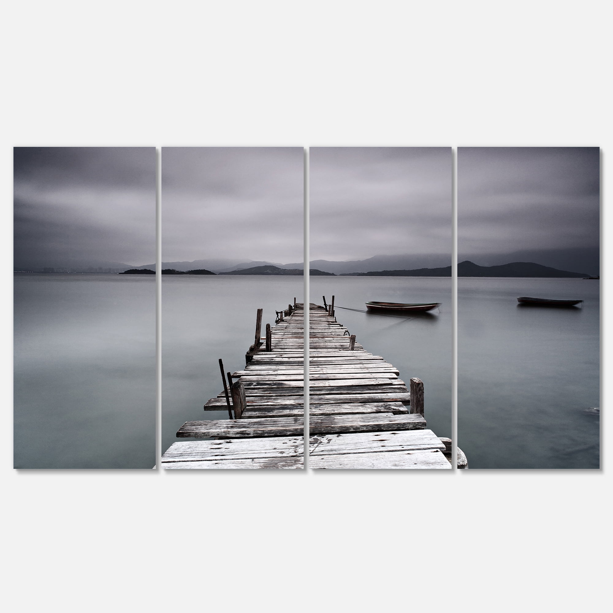 Designart 'Pier and Boats at Seashore ' Bridge Canvas Art Print
