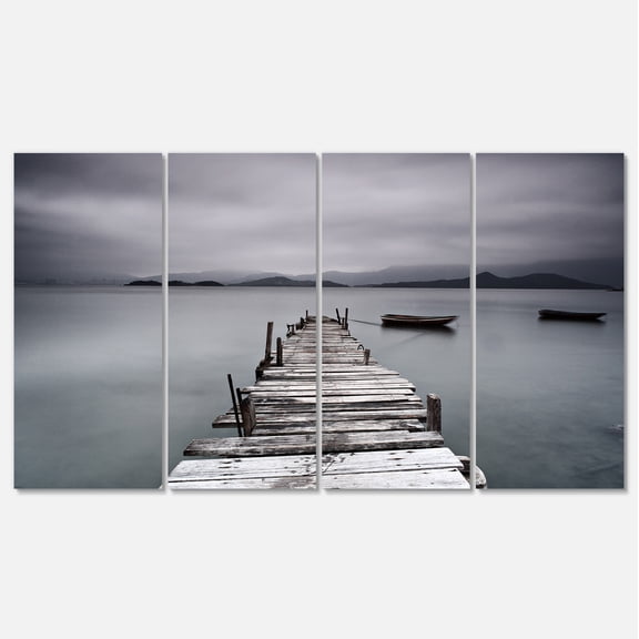 Designart 'Pier and Boats at Seashore ' Bridge Canvas Art Print