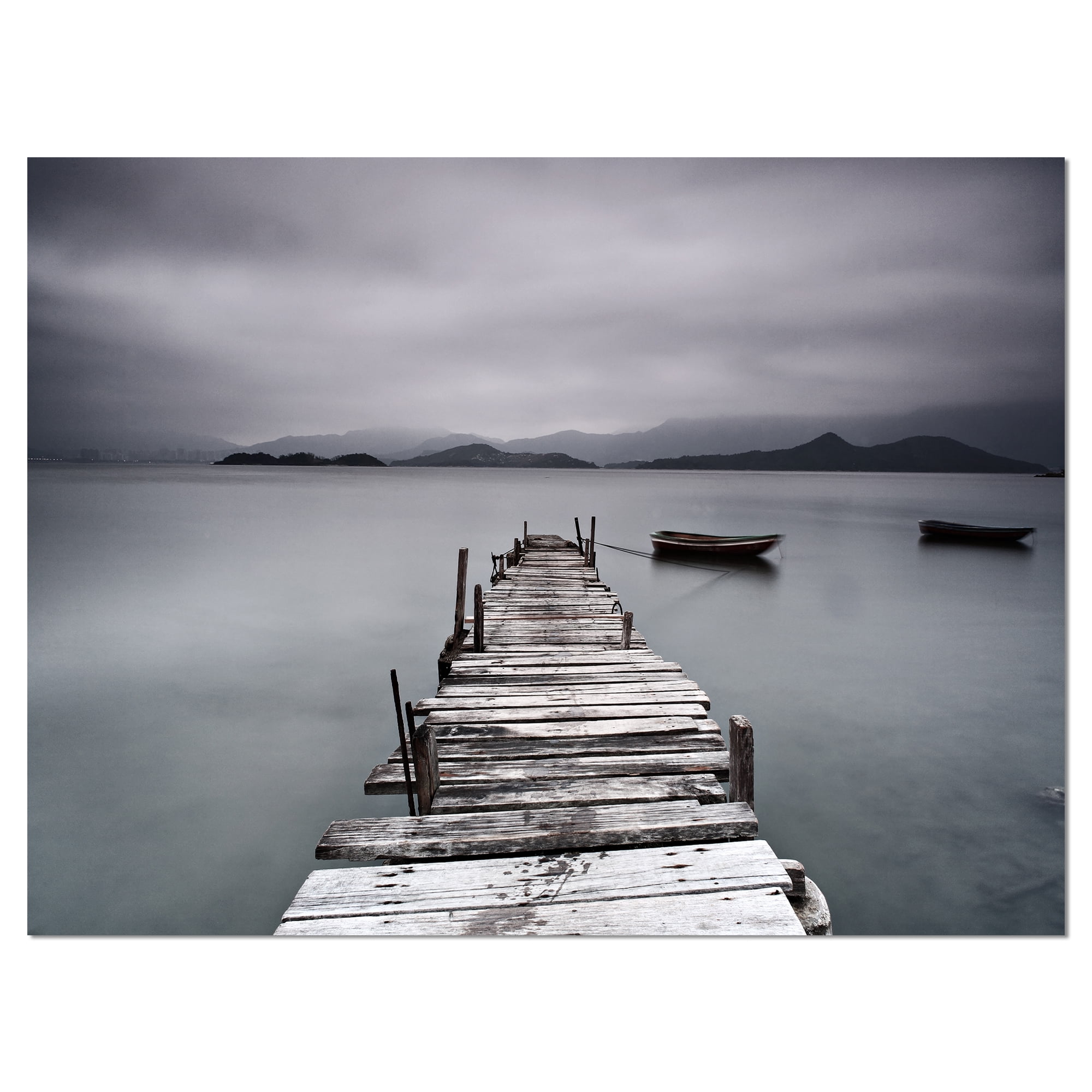 Designart 'Pier and Boats at Seashore ' Bridge Canvas Art Print