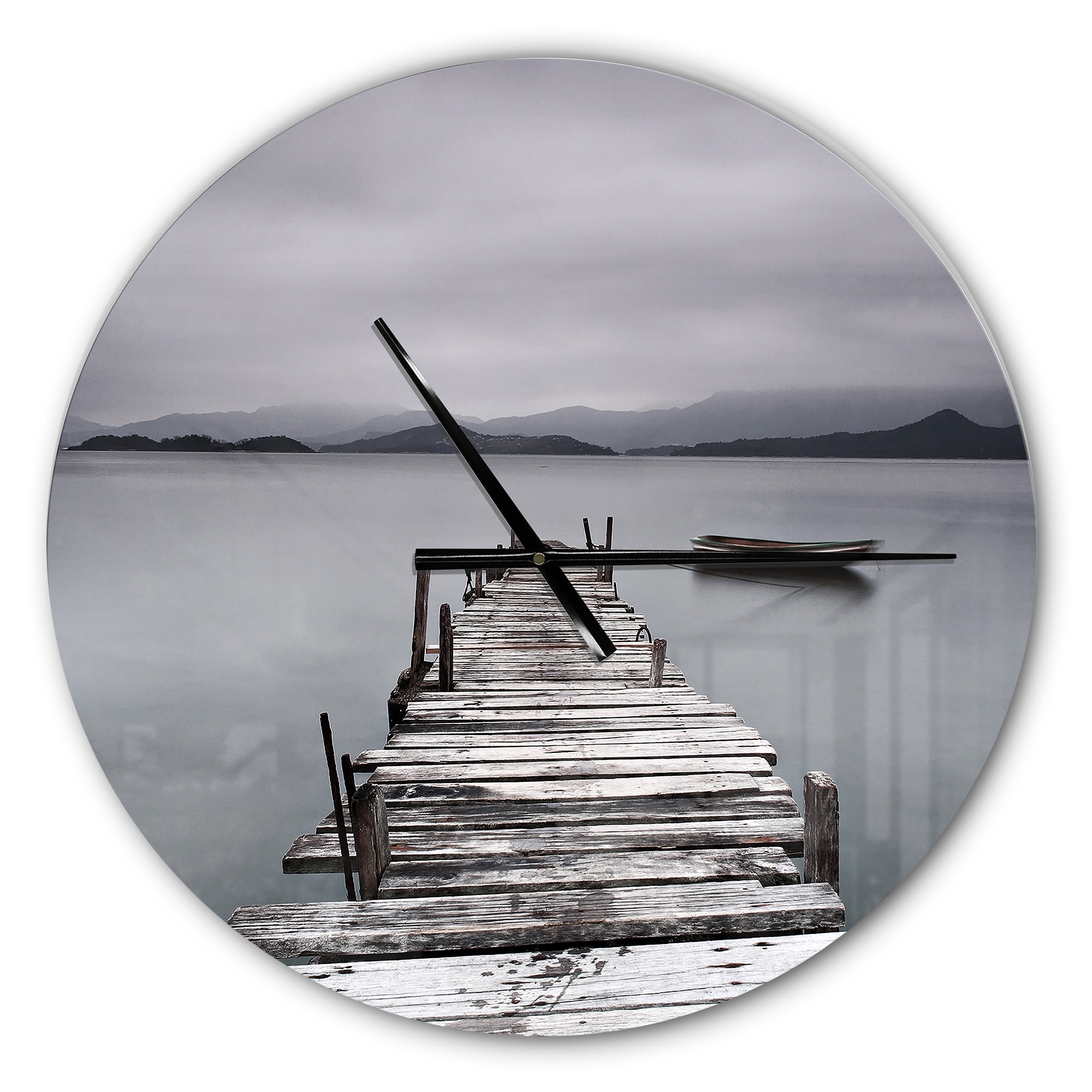 Designart 'Pier and Boats at Seashore ' Modern wall clock