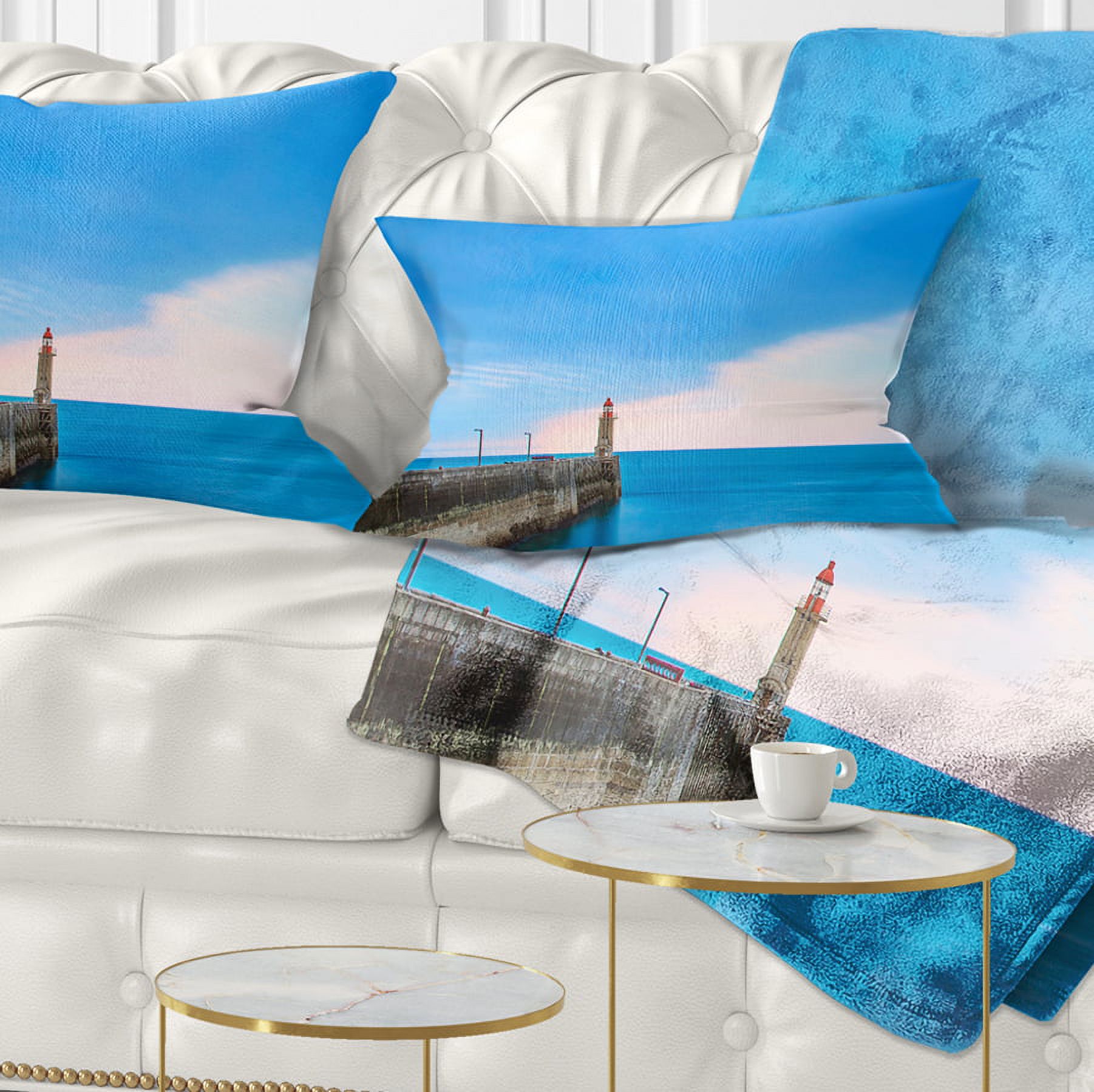 Designart Pier and Lightour in Sunset - Seascape Throw Pillow - 12x20