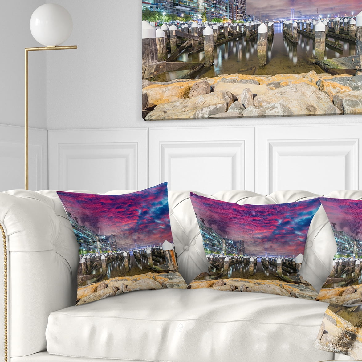 Designart Pier at Melbourne Harbor - Seascape Photography Throw Pillow - 16x16