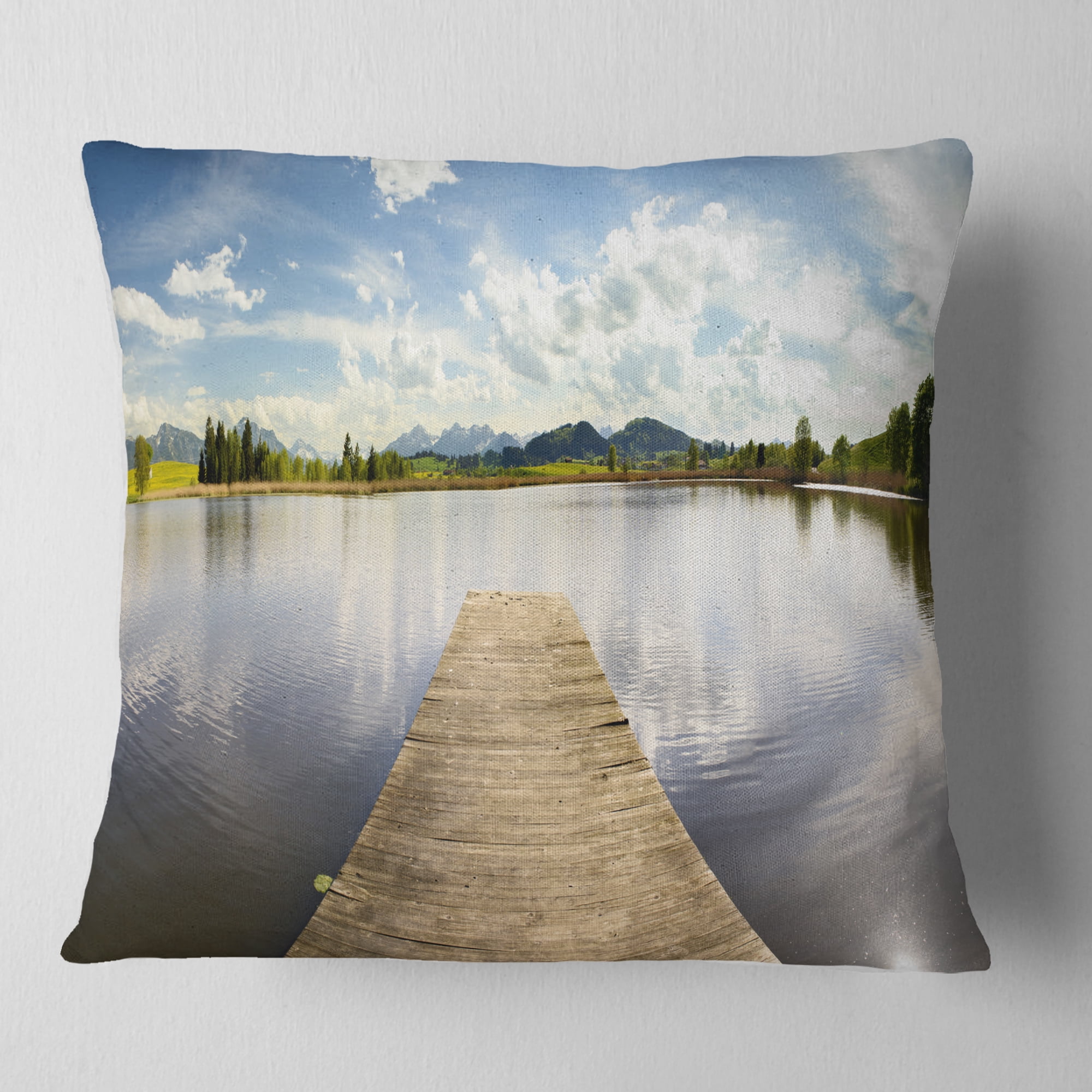 Designart Pier into Sea Bavaria Panorama - Seascape Throw Pillow - 18x18