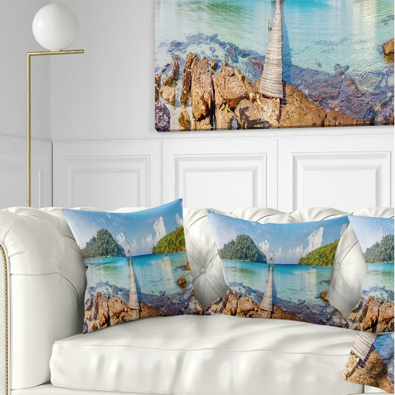 Designart Pier to the Island Panorama - Landscape Photography Throw Pillow - 16x16