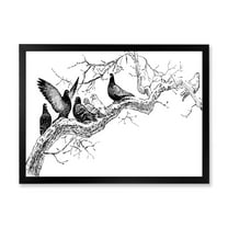 Designart 'Pigeons Sitting On The Tree Branch' Traditional Framed Art Print