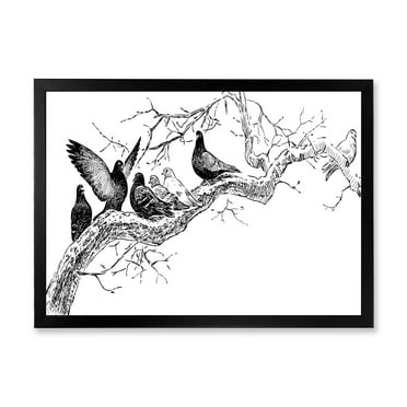 Designart 'Pigeons Sitting On The Tree Branch' Traditional Framed Art Print