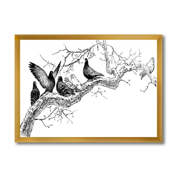 Designart 'Pigeons Sitting On The Tree Branch' Traditional Framed Art Print