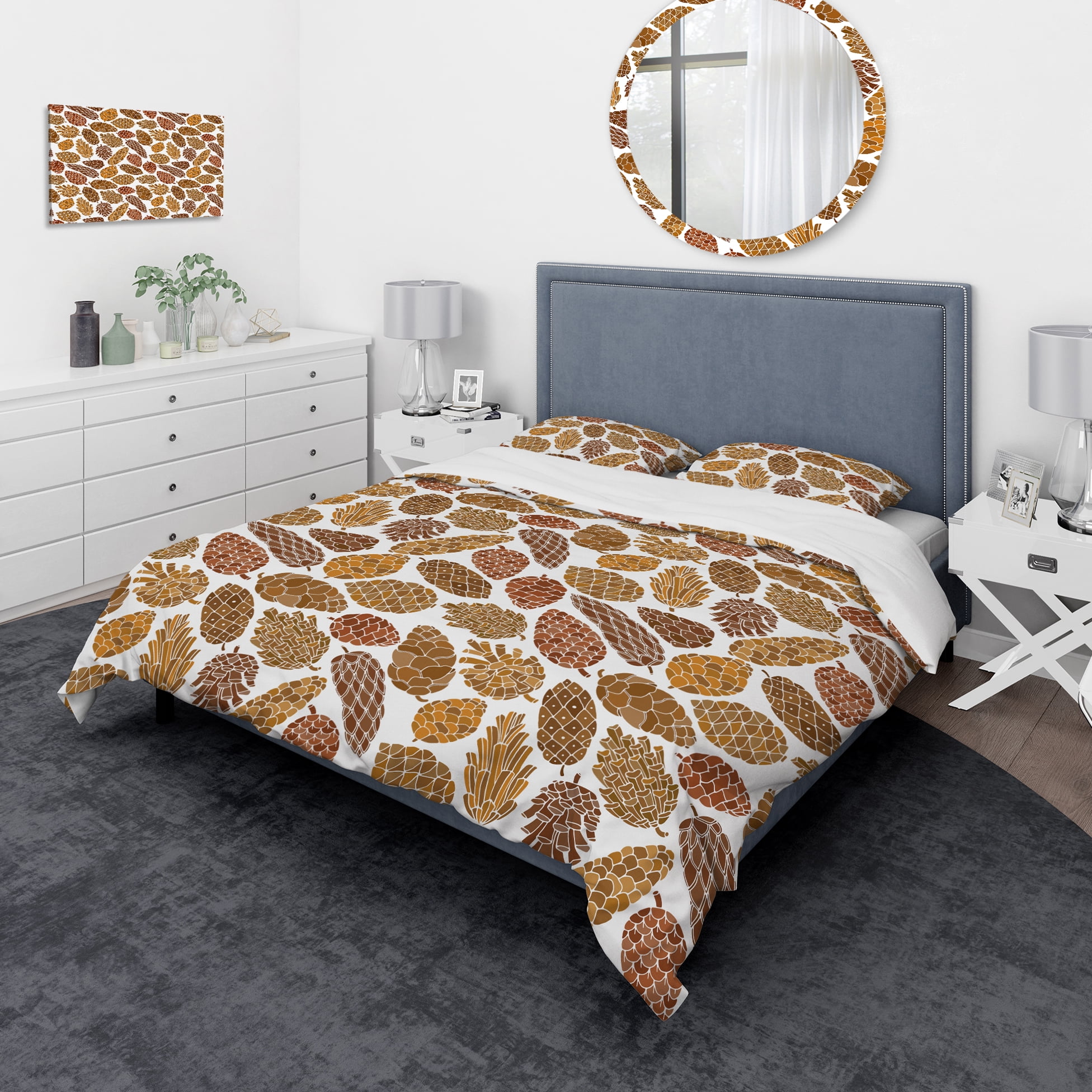 Designart 'Pine Cones Pattern' Modern & Contemporary Duvet Cover Set