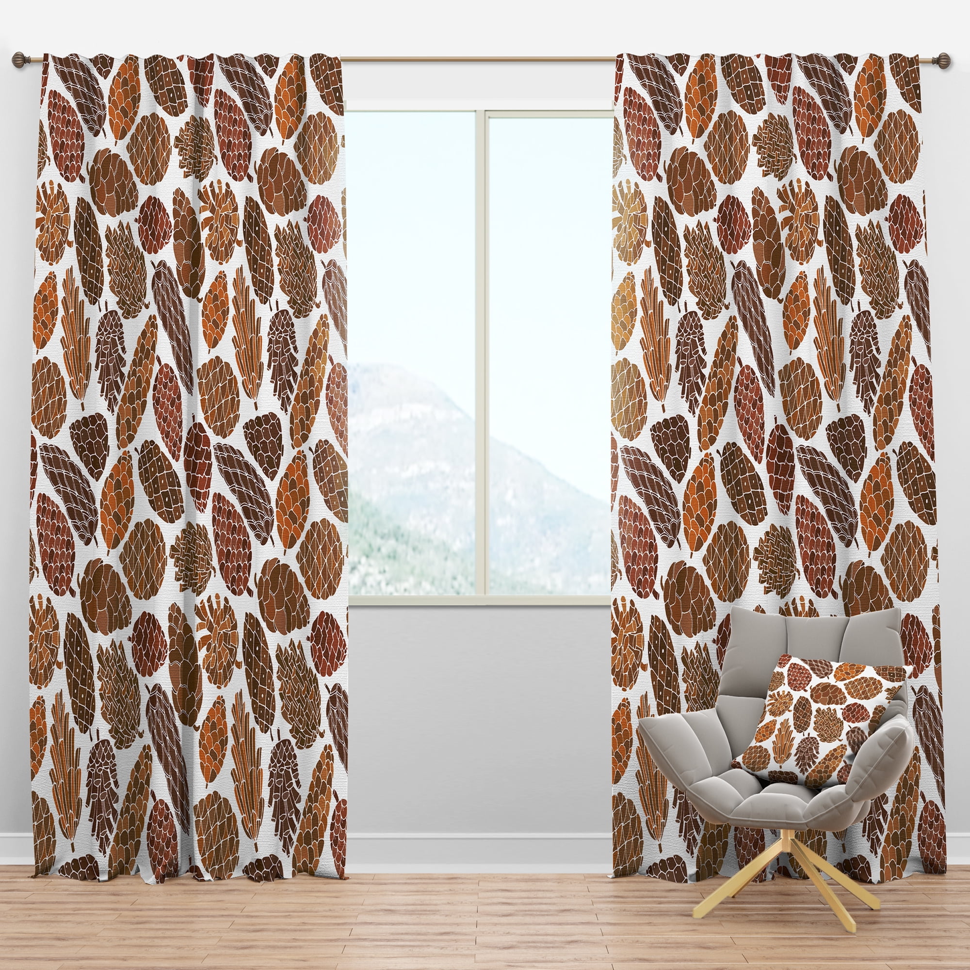 Designart 'Pine Cones Pattern on White' Modern & Contemporary Blackout Curtain Panel