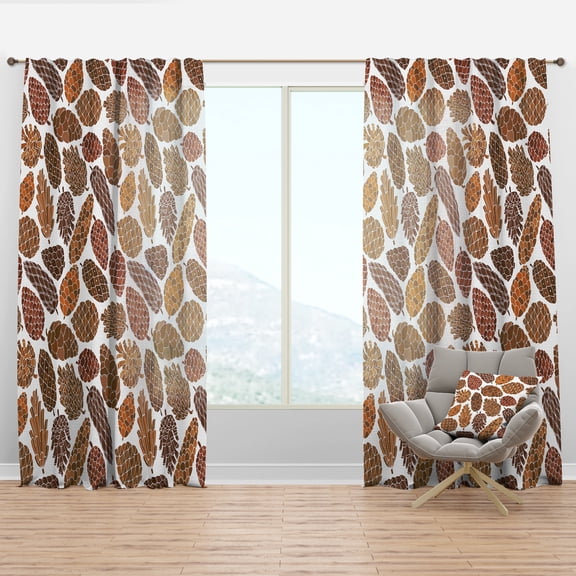 Designart 'Pine Cones Pattern on White' Modern & Contemporary Curtain Panel