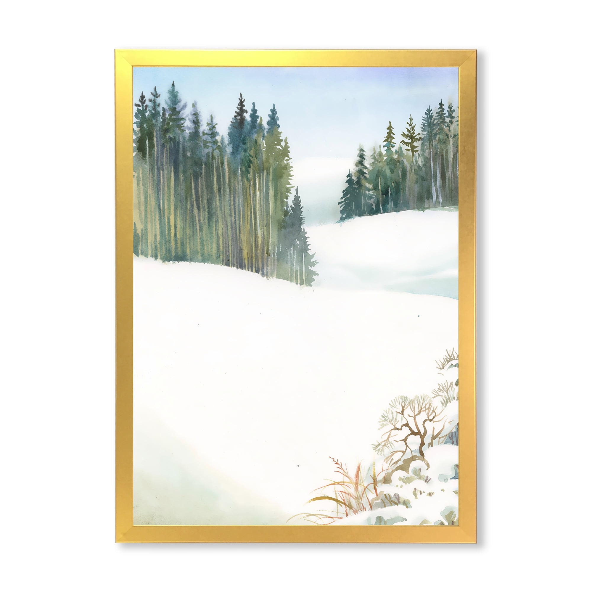 Designart 'Pine Forest In Snowy Winter Mountains' Traditional Framed Art Print