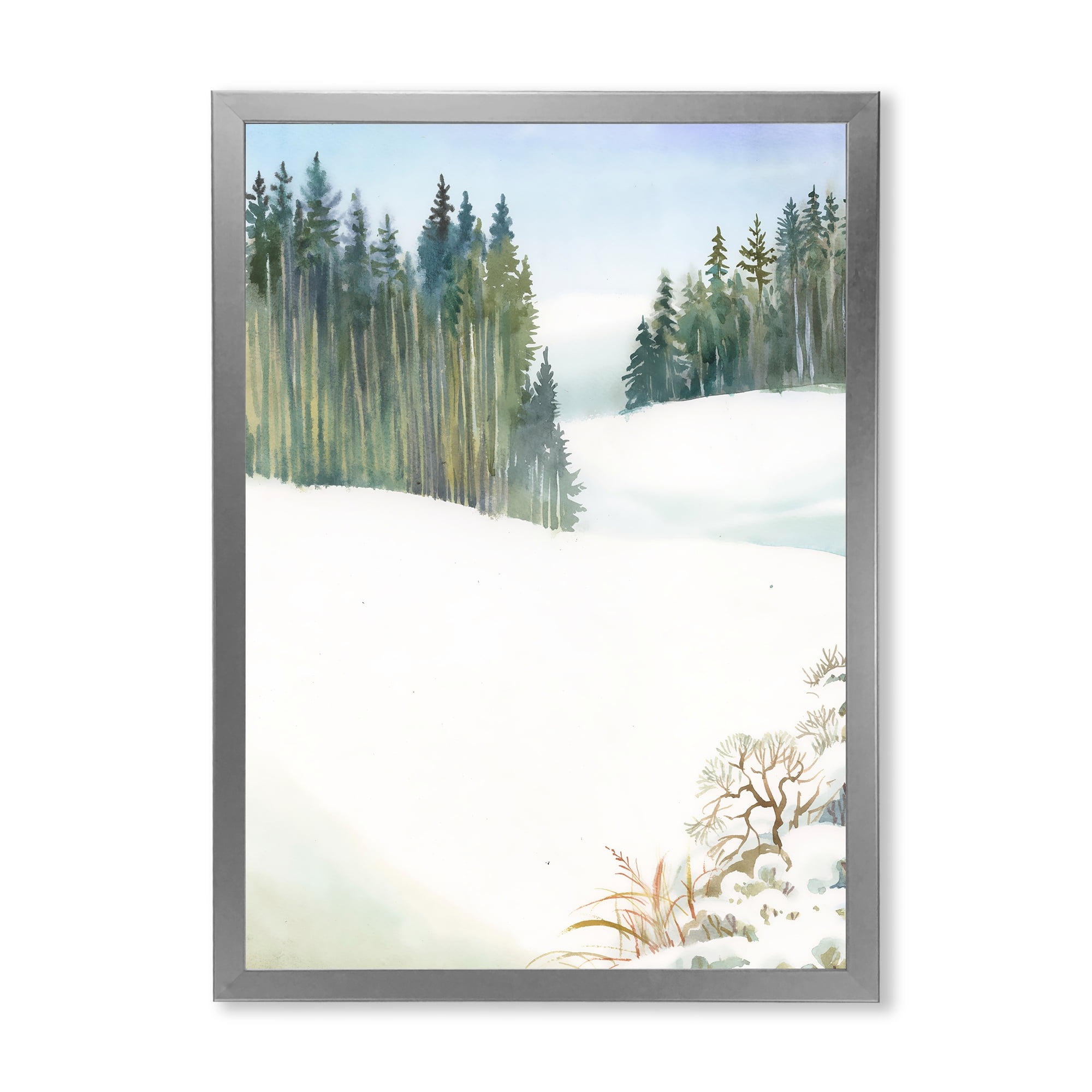 Designart 'Pine Forest In Snowy Winter Mountains' Traditional Framed Art Print