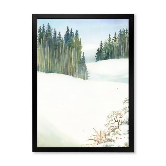 Designart 'Pine Forest In Snowy Winter Mountains' Traditional Framed Art Print