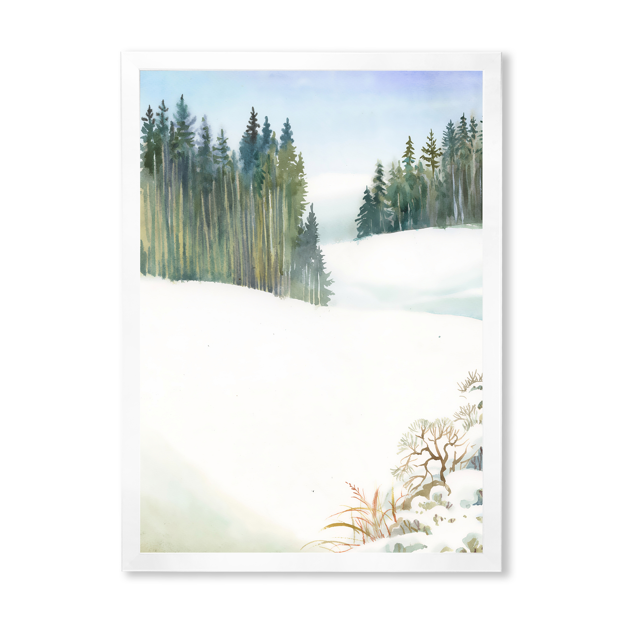 Designart 'Pine Forest In Snowy Winter Mountains' Traditional Framed Art Print