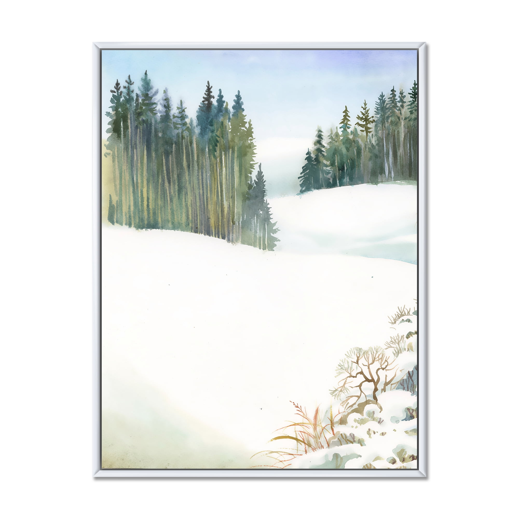Designart 'Pine Forest In Snowy Winter Mountains' Traditional Framed Canvas Wall Art Print