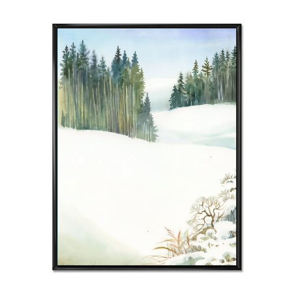 Designart 'Pine Forest In Snowy Winter Mountains' Traditional Framed Canvas Wall Art Print