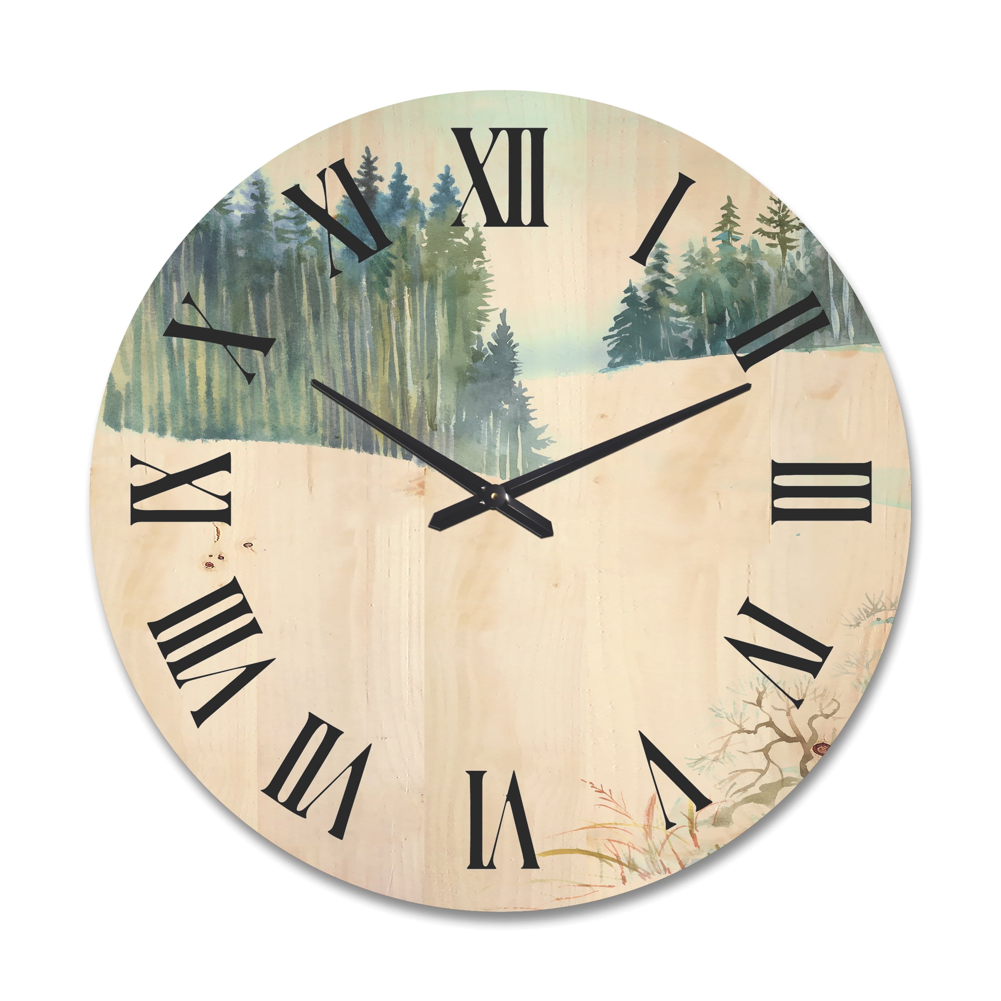Designart 'Pine Forest In Snowy Winter Mountains' Traditional Wood Wall Clock