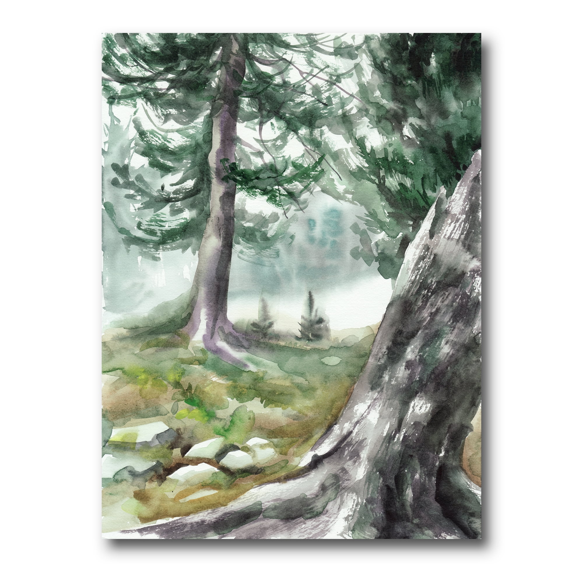 Green Pine Forest Landscape Abstract Canvas Print with Wood Frame