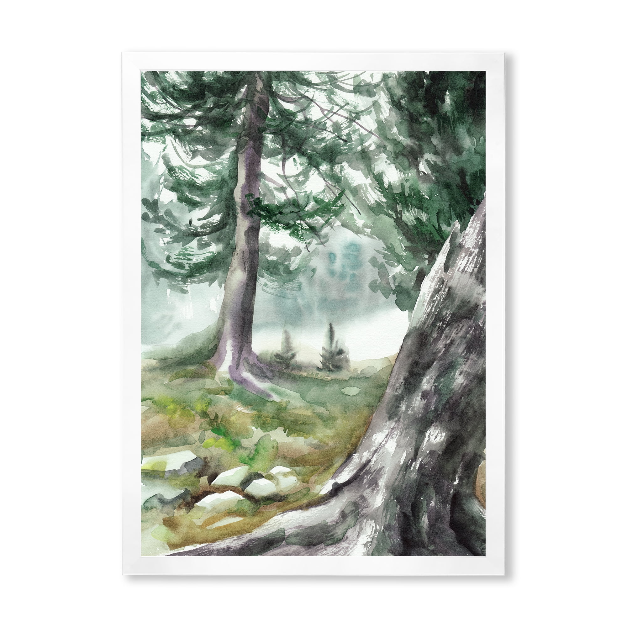 Designart 'Pine Forest In The Early Morning Glow' Lake House Framed Art Print