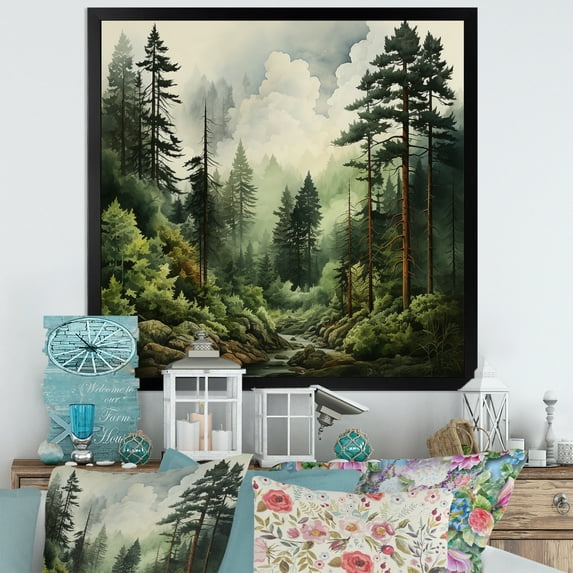 Designart "Pine Forest Tree" Landscapes Floater Framed Canvas Art Print