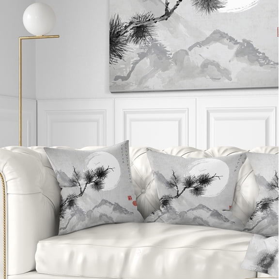 Designart Pine Tree Branch - Japanese Throw Pillow - 18x18