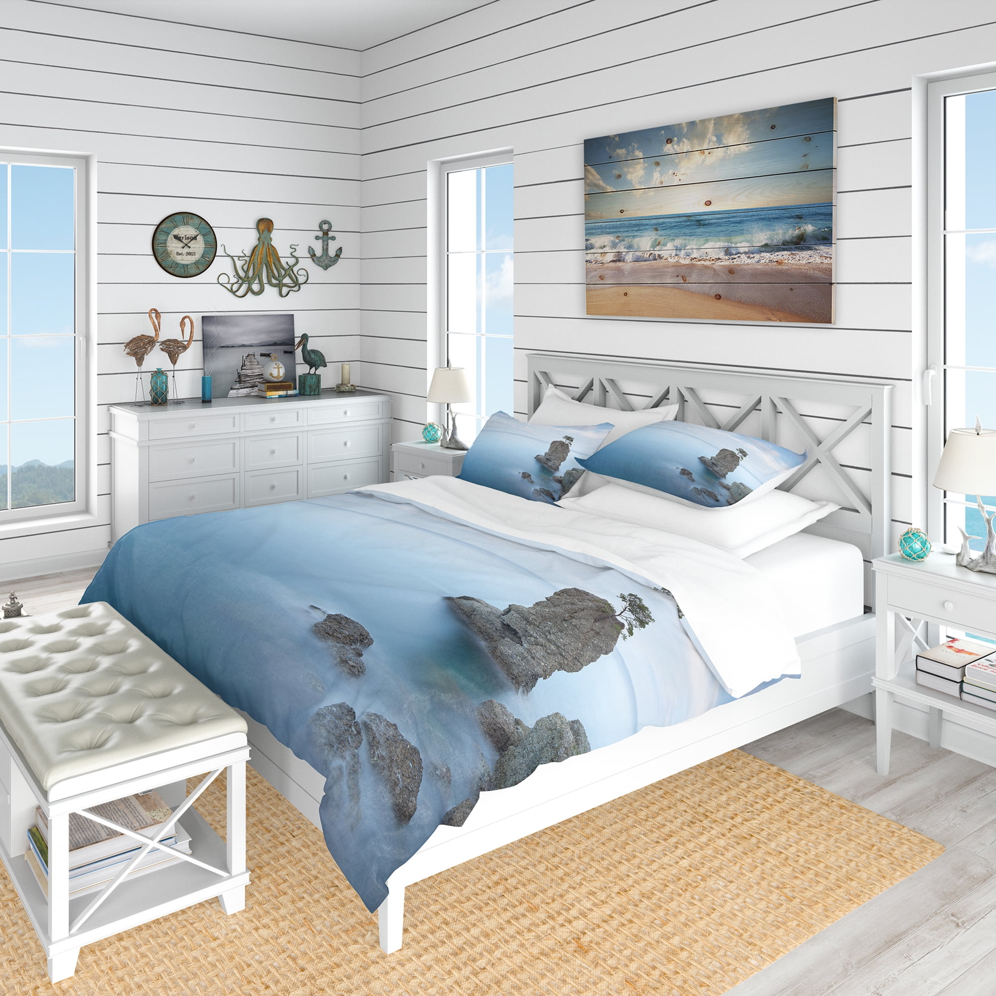 Designart 'Pine Tree Rock At Portofino Park' Nautical & Coastal Duvet Cover Set