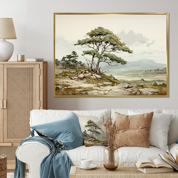 Designart "Pine Tree euphony Of I" Floral Floater Framed Wall Decor