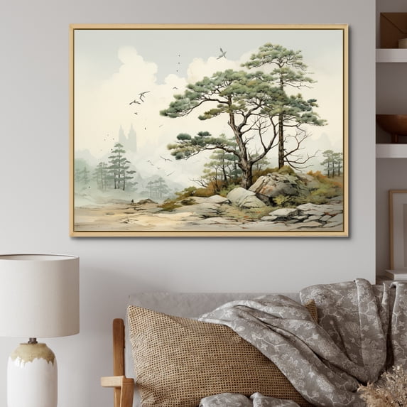 Designart "Pine Tree euphony Of II" Floral Floater Framed Canvas Art Print