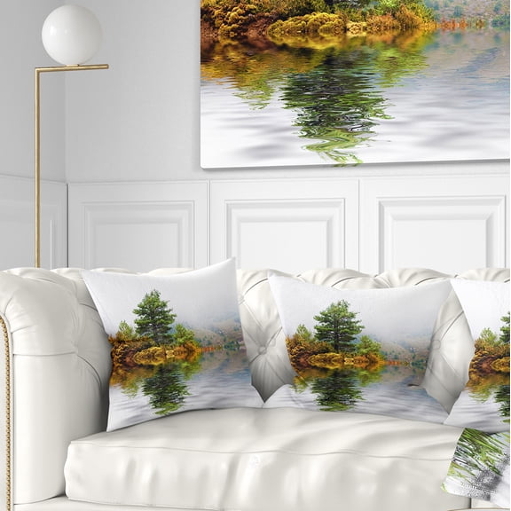 Designart Pine Tree with Reflection - Landscape Photography Throw Pillow - 16x16