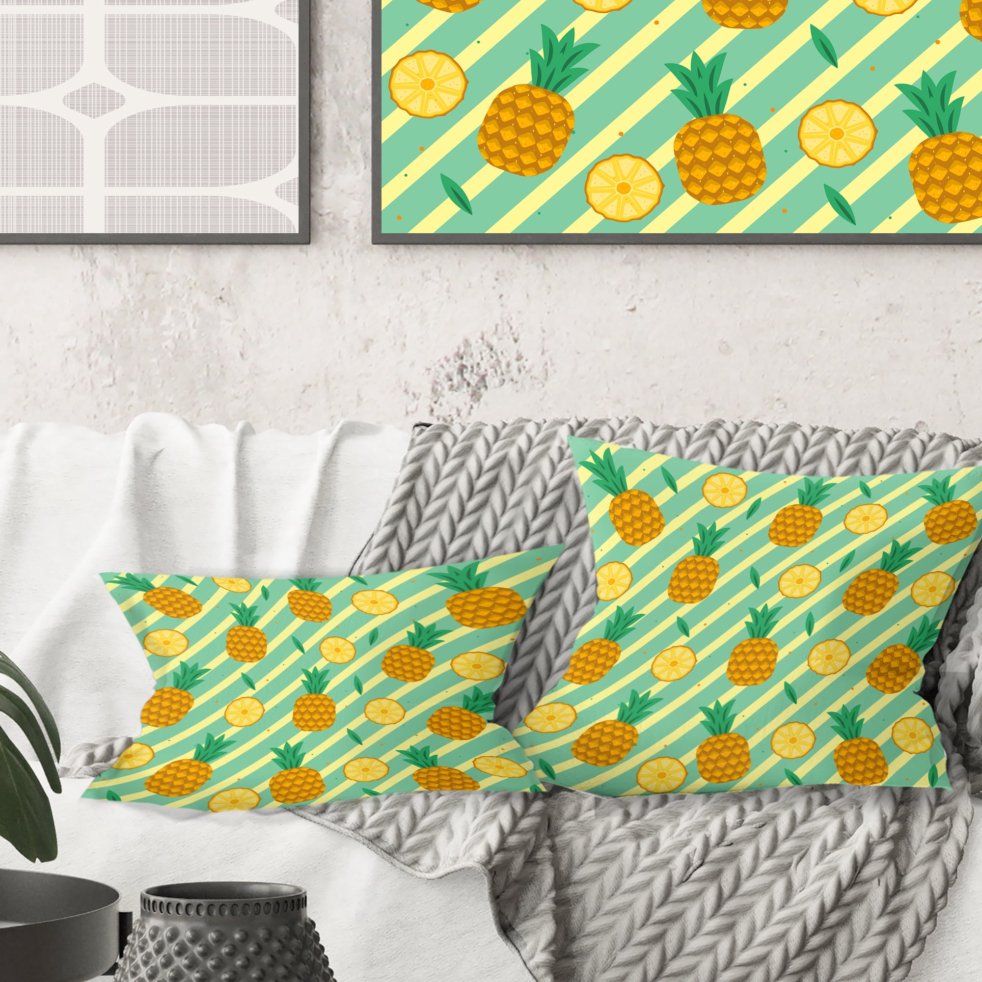 Designart Pineapple Summer Bliss I' Mid-Century Modern Throw Pillow - 18x18